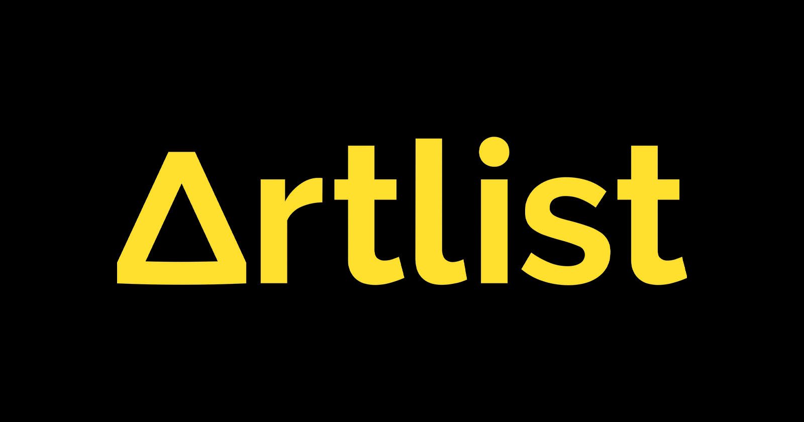 The image shows the word Artlist in bold yellow font on a black background. The letter A is stylized as a triangle.