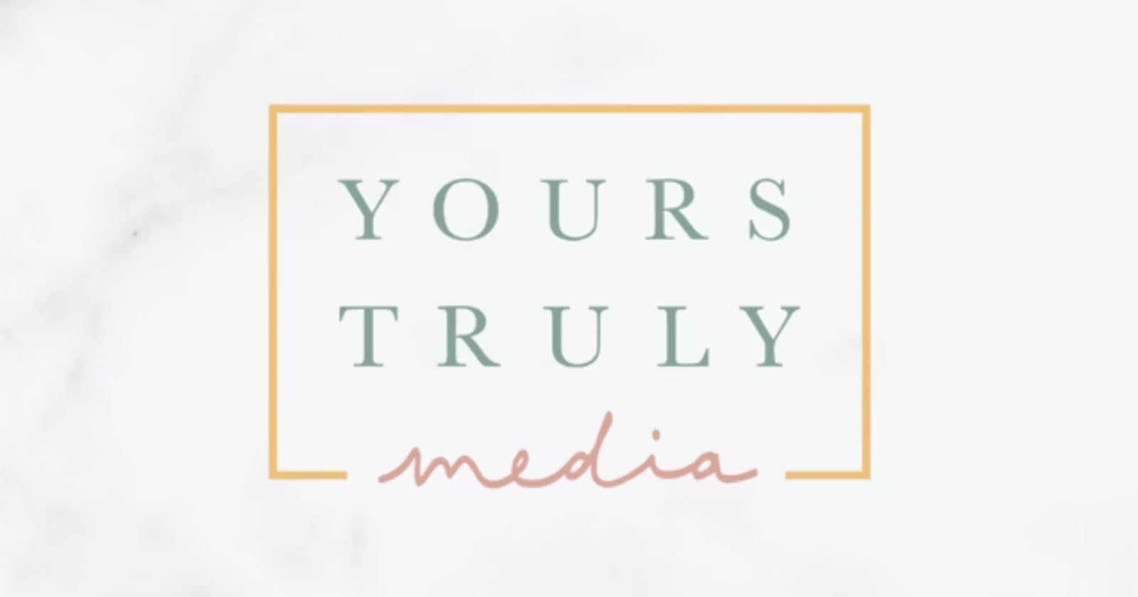 A logo with the text YOURS TRULY in green uppercase letters above the word media in pink script, all inside a yellow rectangular border on a light background.