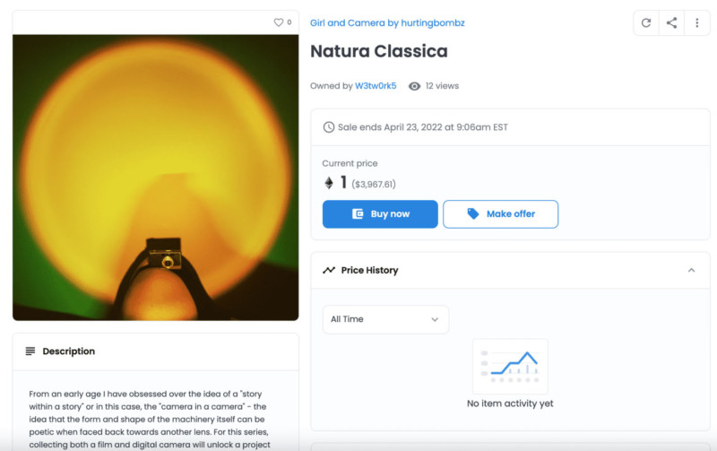 A screenshot of an NFT being sold on OpenSea
