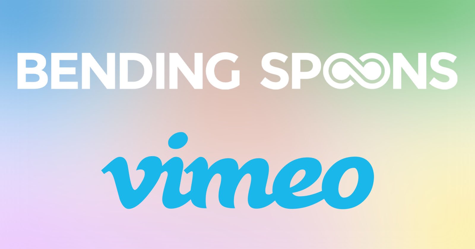 Logos of Bending Spoons and Vimeo on a pastel gradient background. Bending Spoons is written in white with a stylized infinity symbol, and Vimeo is written in blue cursive text below.