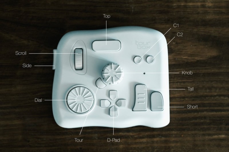 A diagram of the TourBox Elite controller's physical user interface