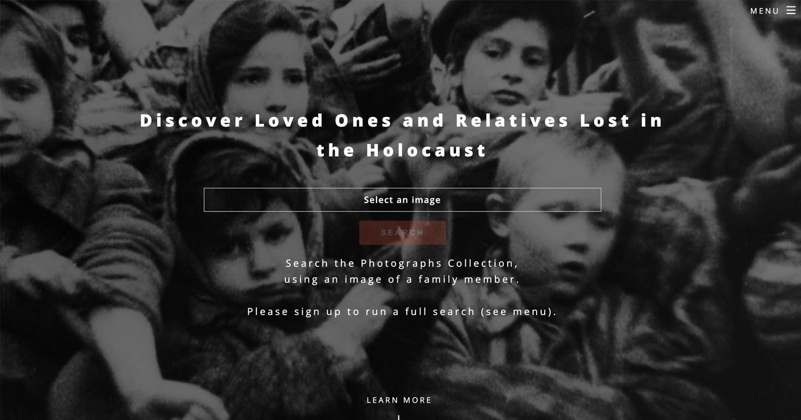 The homepage of website that identifies holocaust victims