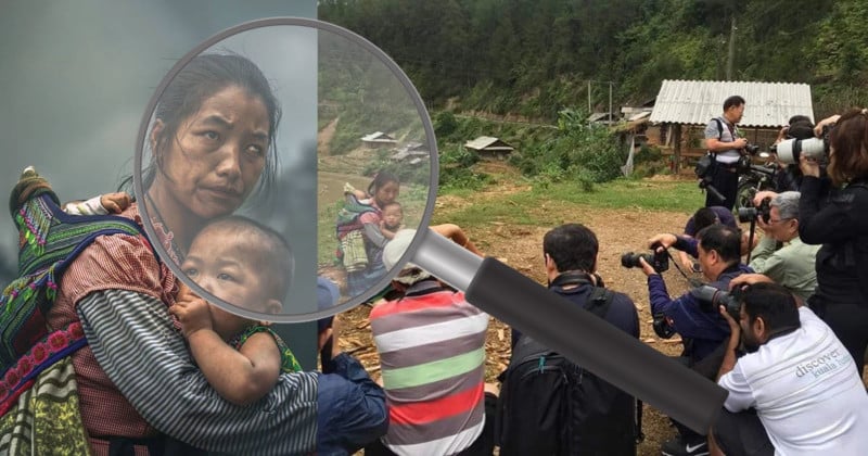 Photographers crowding a woman and child in Vietnam