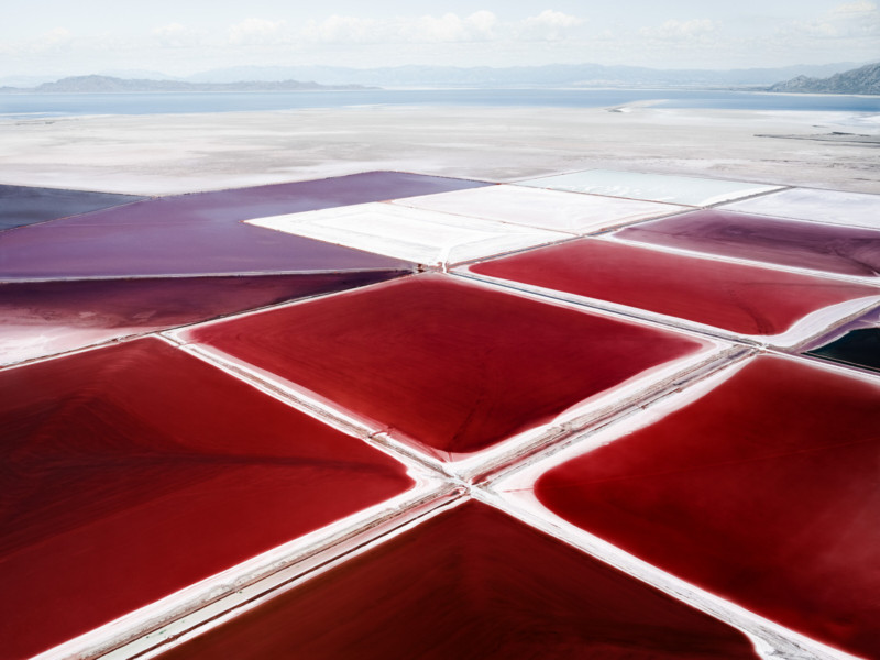 An abstract aerial photo of salt evaporation ponds at the Great Salt Lake in Utah