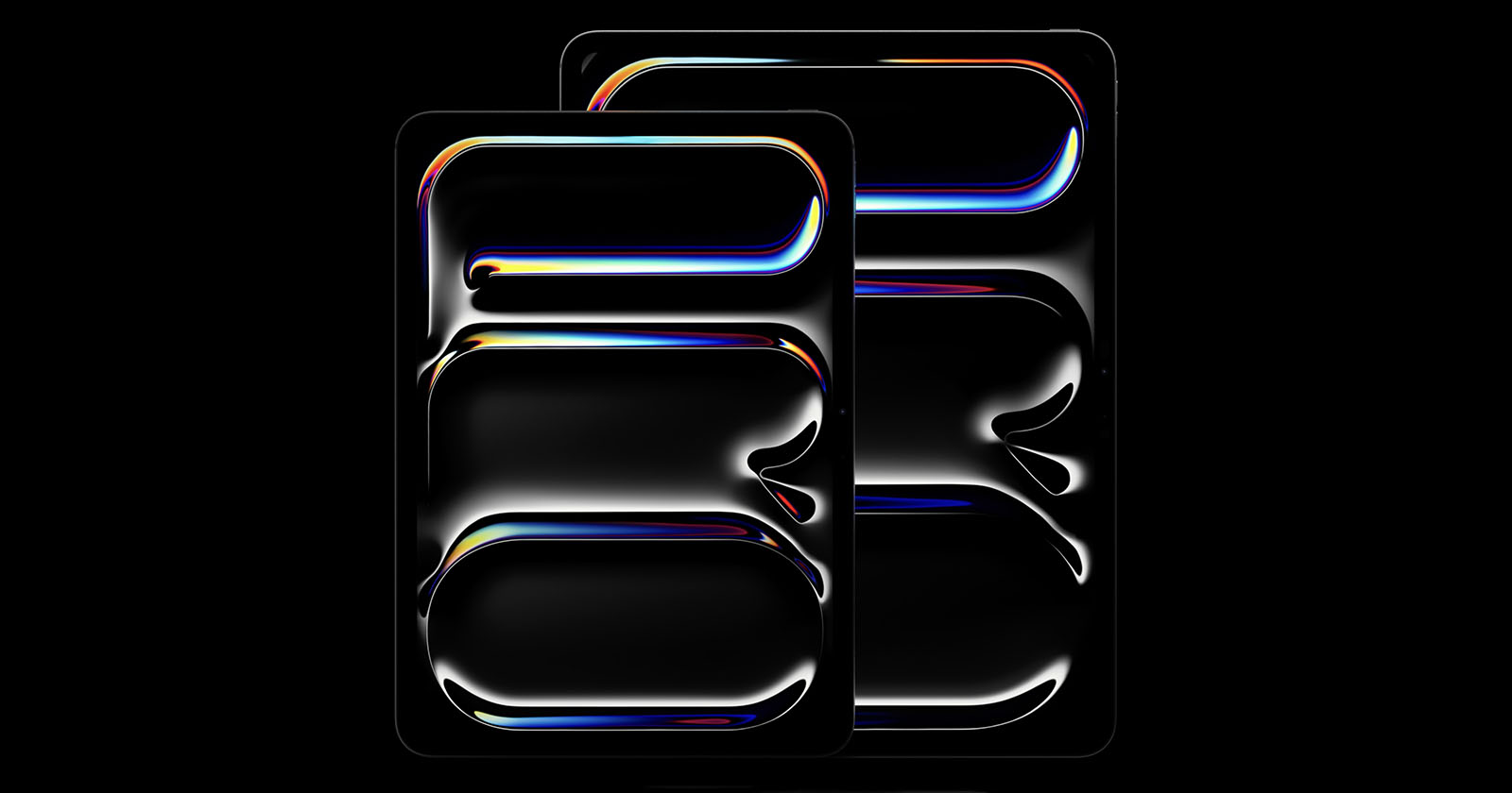 Abstract digital artwork depicting metallic-looking, curved elements with neon outlines against a black background, creating a futuristic 3d effect.