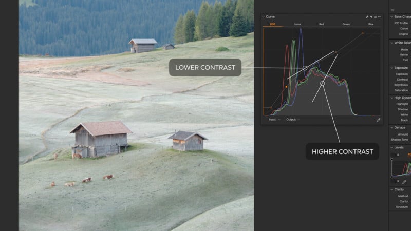 A screenshot of using Curves to edit a photo in Capture One 22