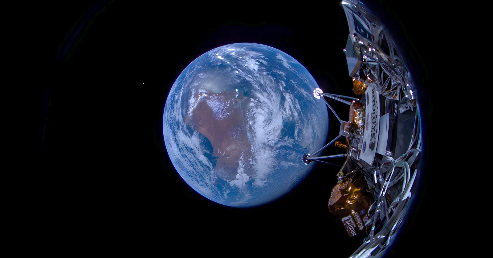 Odysseus spacecraft prepares to land on the Moon, marking the first U.S. vehicle to make a lunar landing in over 50 years.