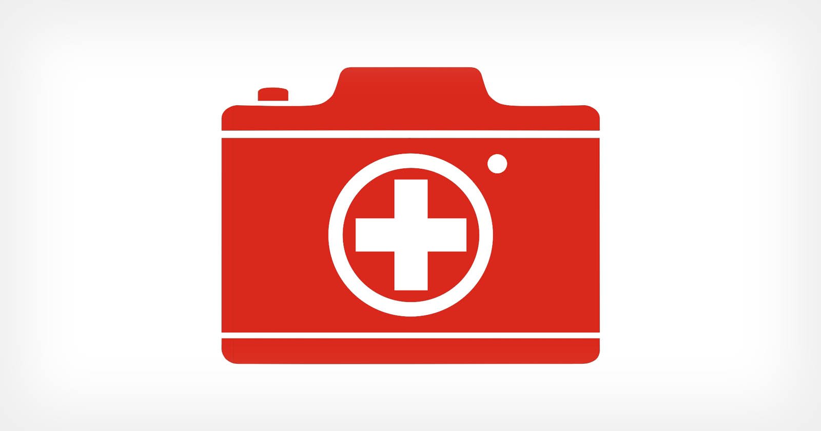 A red camera icon with a white medical cross in the center, symbolizing medical photography or healthcare imaging, on a white background.