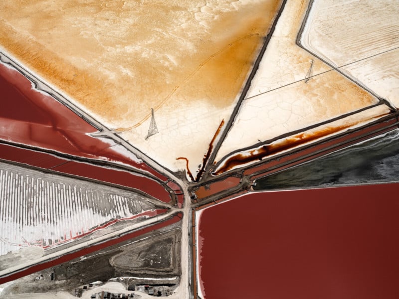 An abstract aerial photo of salt evaporation ponds at the Great Salt Lake in Utah