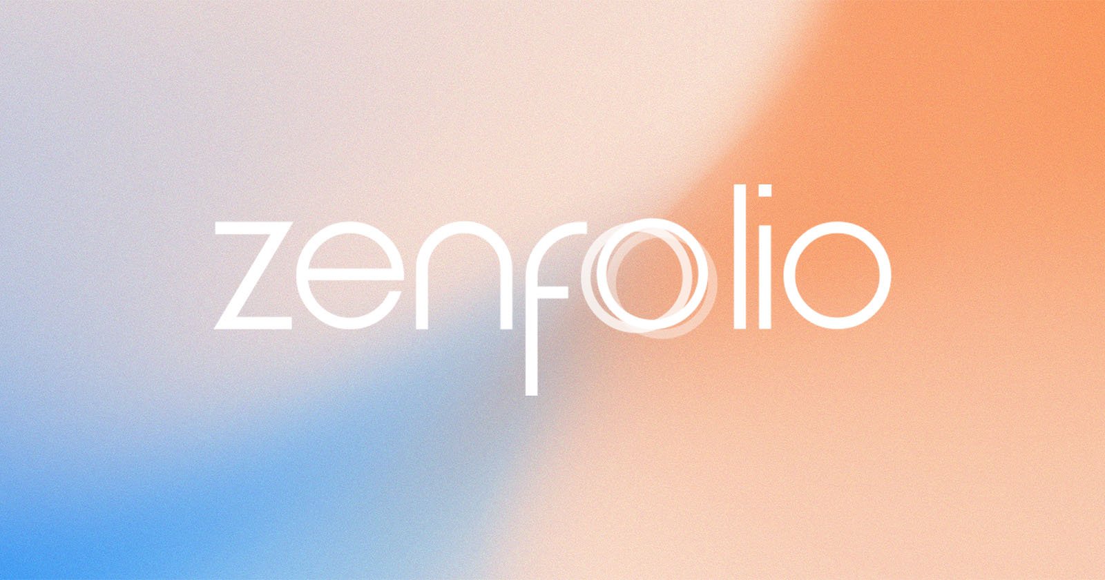 White text reading zenfolio on a blurred gradient background of blue, white, and peach colors. The “o” in “zenfolio” features circular, swirling lines.