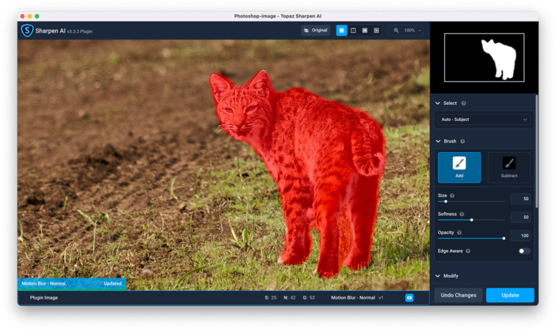 Automatic subject detection masking in Sharpen AI.
