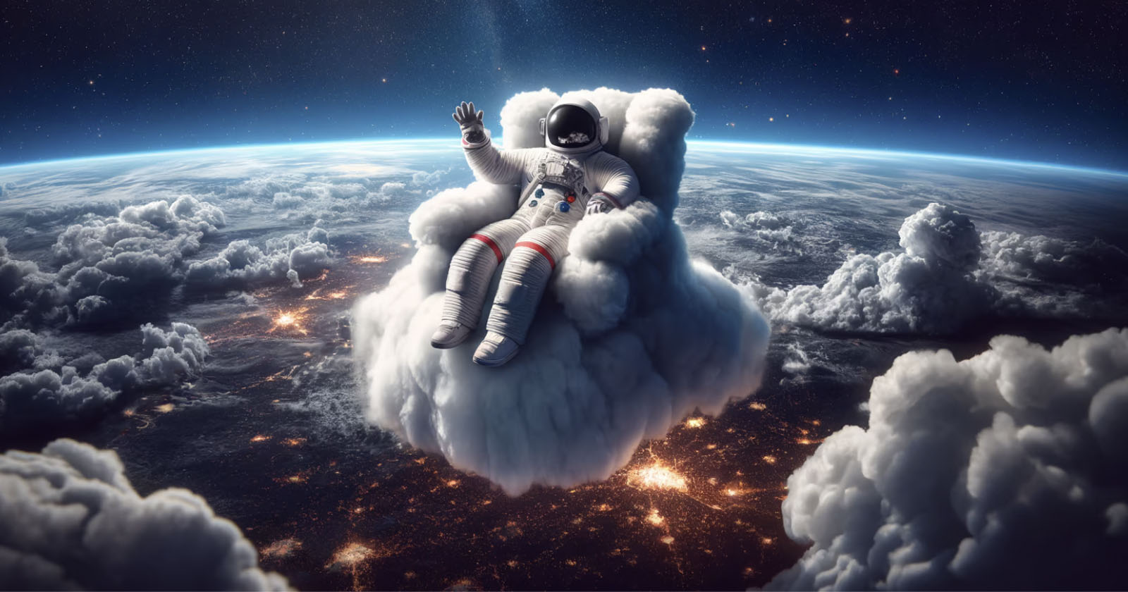 Astronaut floating on a cloud