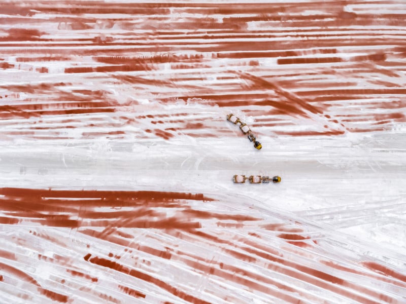 An abstract aerial photo of salt evaporation ponds at the Great Salt Lake in Utah