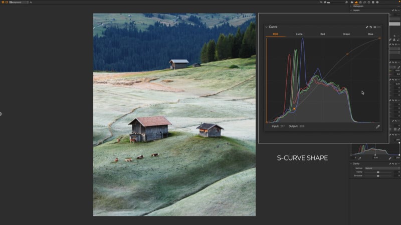 A screenshot of using Curves to edit a photo in Capture One 22