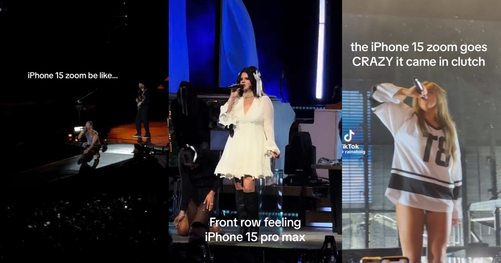 Concertgoers use iPhone 15 zoom for front row experience at lana del rey and colplay concerts