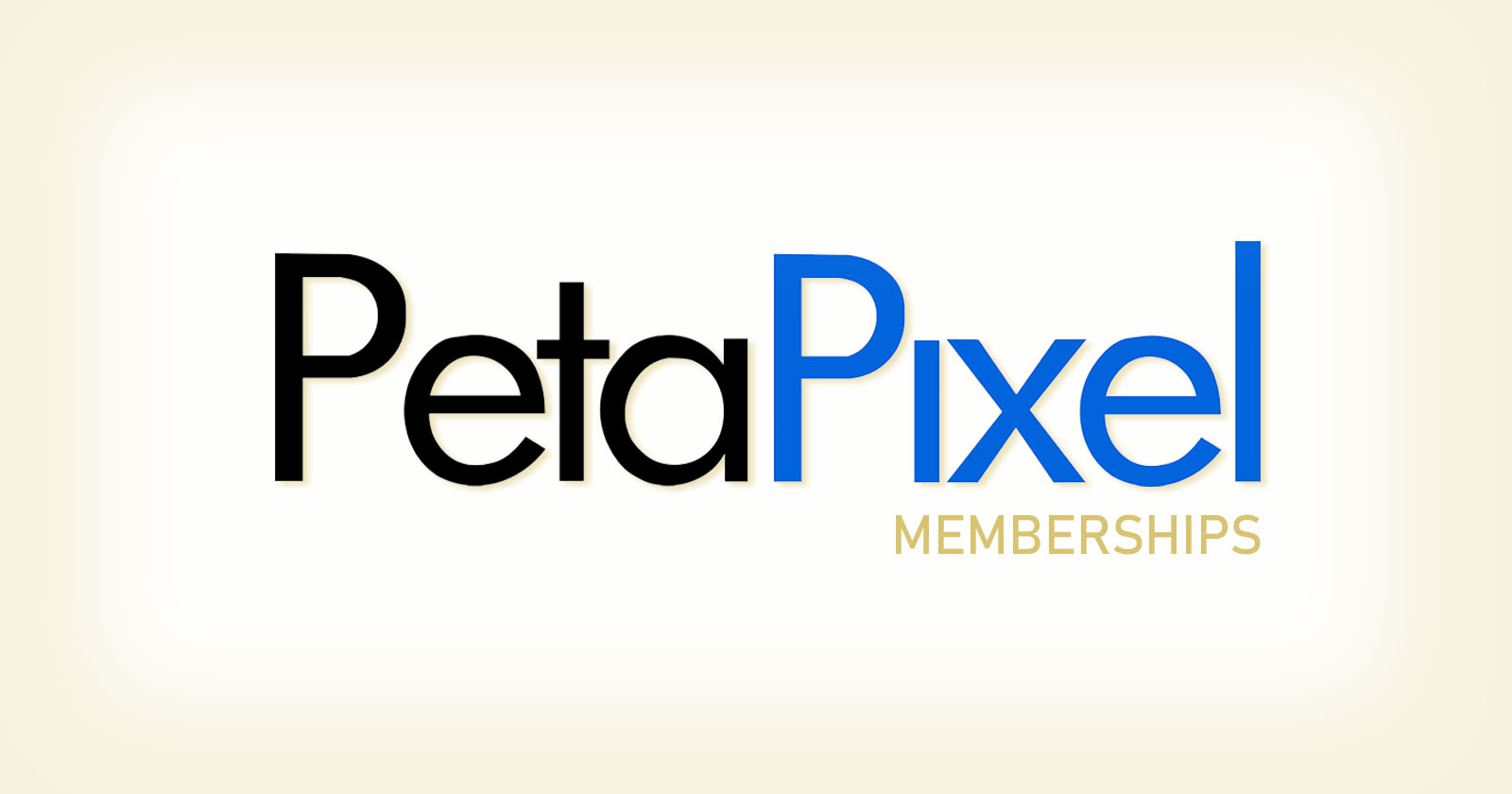 The image features the PetaPixel logo. The word Peta is in black, and Pixel is in blue. Below Pixel, the word MEMBERSHIPS appears in light brown. The background is a soft, light beige.
