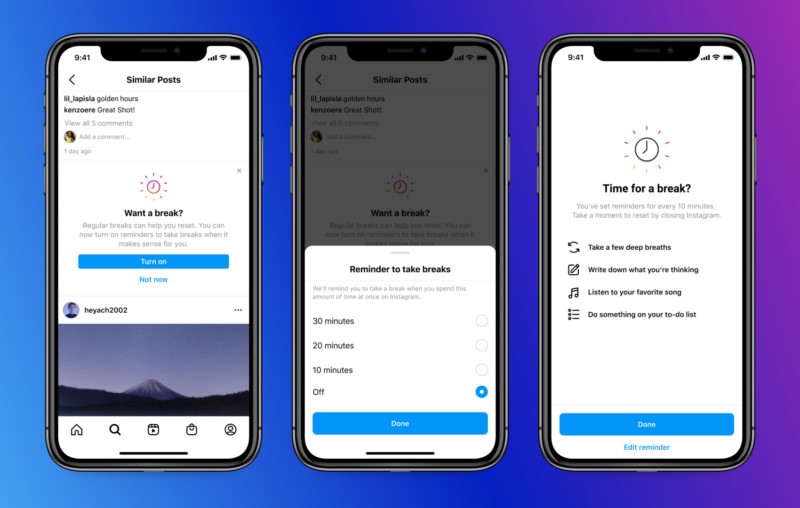 Instagram reminds to take breaks