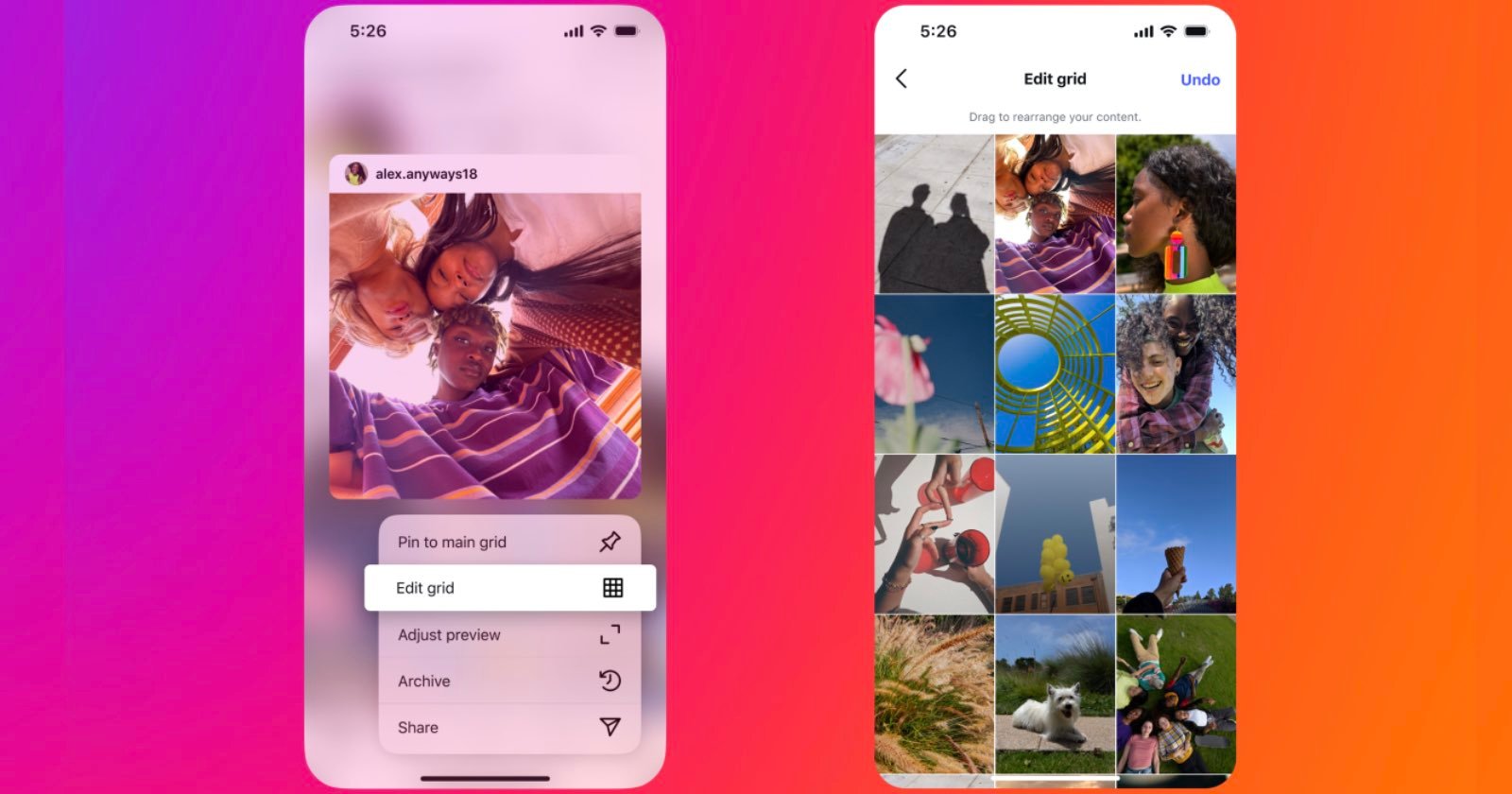 instagram grid arrange