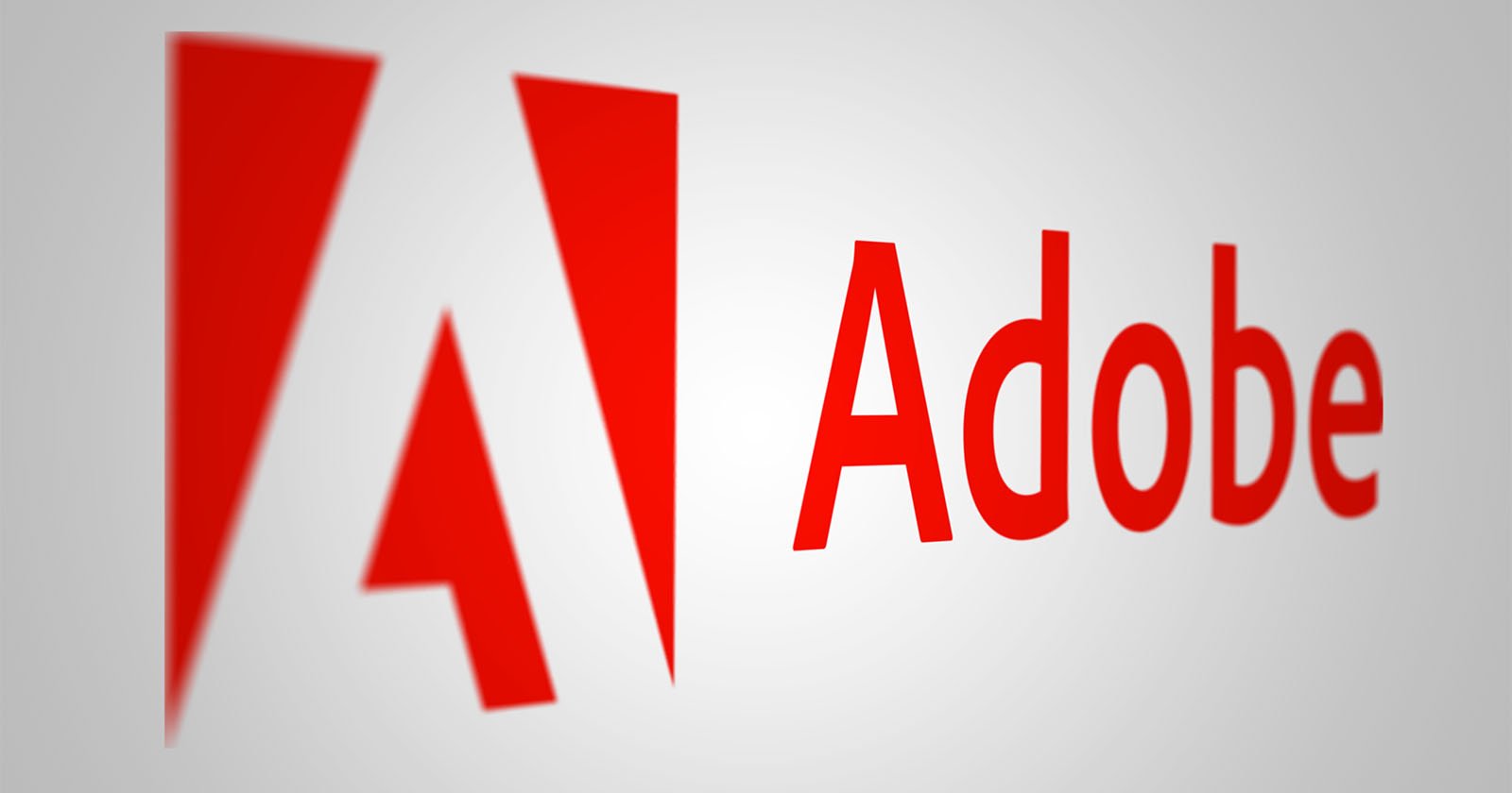 The image displays the Adobe logo, featuring a stylized red A next to the word Adobe in red text on a light gray background.