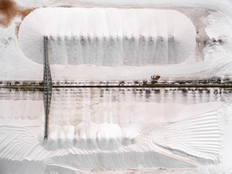 An abstract aerial photo of salt evaporation ponds at the Great Salt Lake in Utah