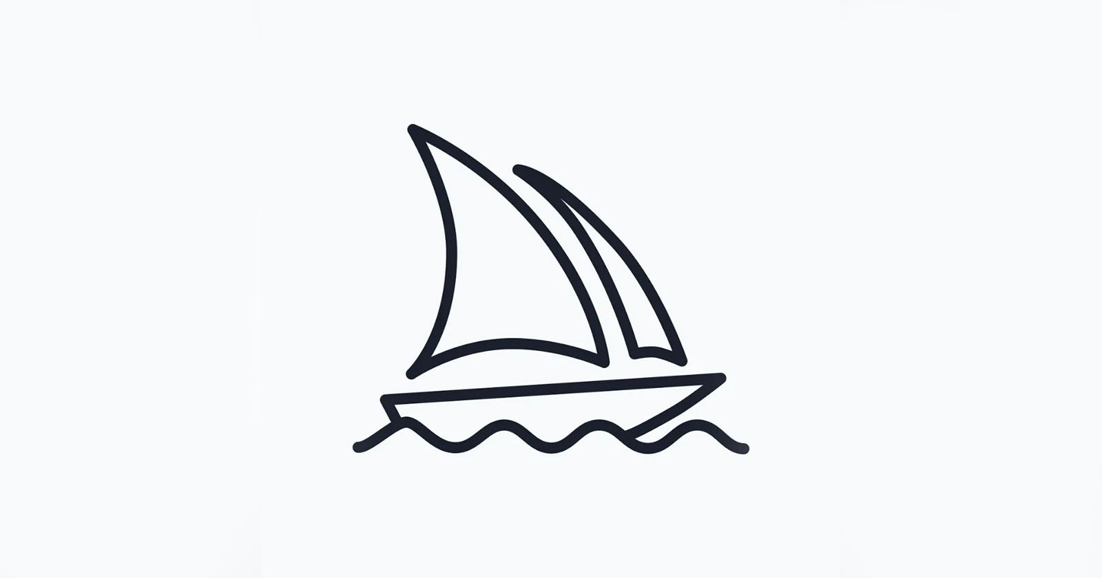 Illustration of a simple sailboat with two triangular sails, sailing on a wavy line representing water, drawn in black on a plain white background.