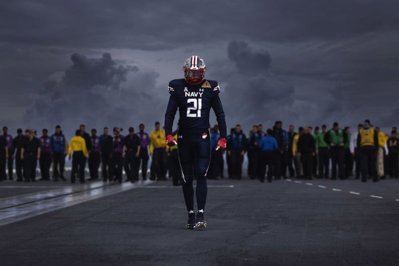 Photographing Navy's 2021 uniform on an aircraft carrier