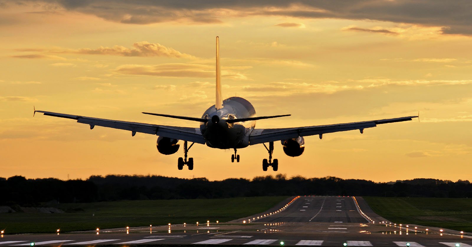 A plane taking off from the runway.