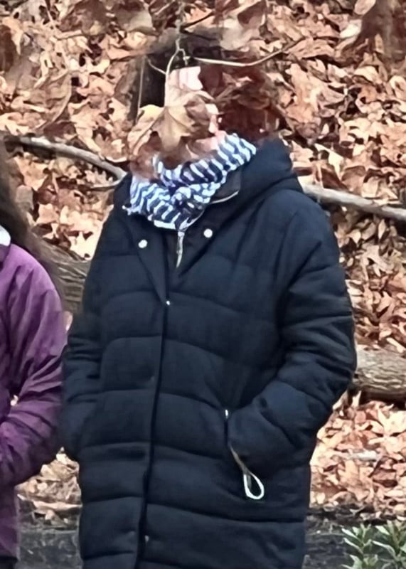 A cropped photo show a woman's face as a leaf