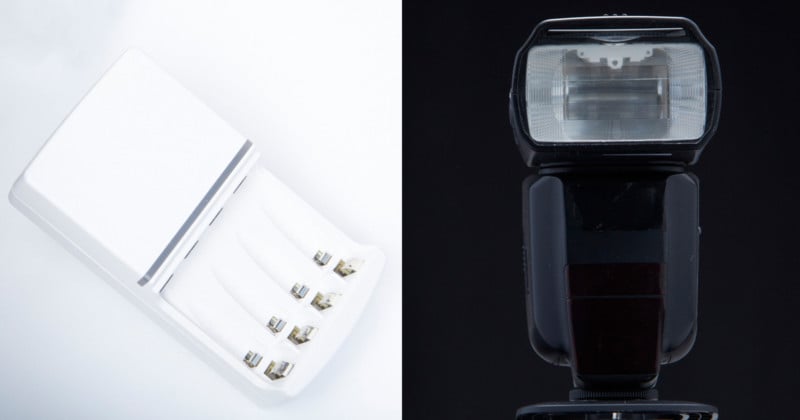 Photos of a battery charger and camera flash Photos of a battery charger and camera flash