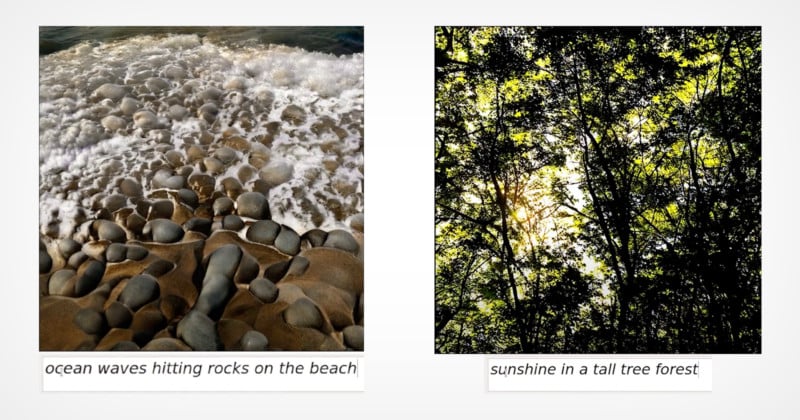 Two examples of text descriptions being used to create photos with an AI model Two examples of text descriptions being used to create photos with an AI model