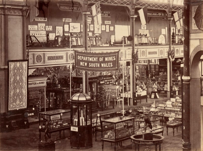 The prominent mining displays inside the Garden Palace in 1879