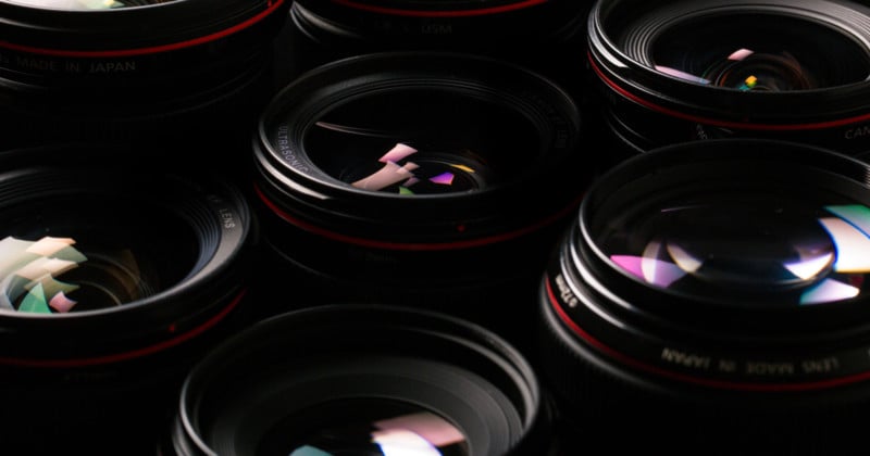 Lenses facing upwards on a table Lenses facing upwards on a table