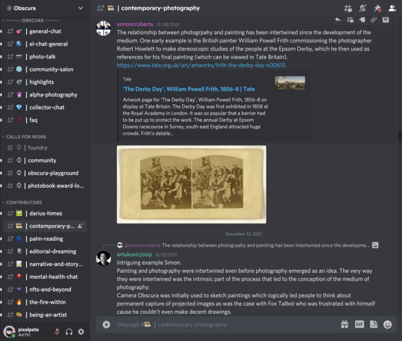 A screenshot of a Discord community about NFTs