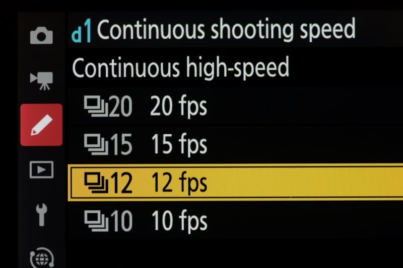 A screenshot of the menu system of the Nikon Z9