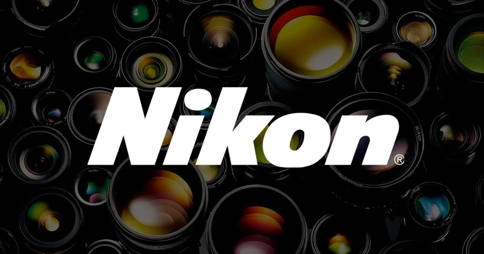 The image features the Nikon logo prominently displayed in bold white letters against a background filled with close-up shots of various camera lenses, highlighting reflections of light on the glass surfaces. The image features the Nikon logo prominently displayed in bold white letters against a background filled with close-up shots of various camera lenses, highlighting reflections of light on the glass surfaces.