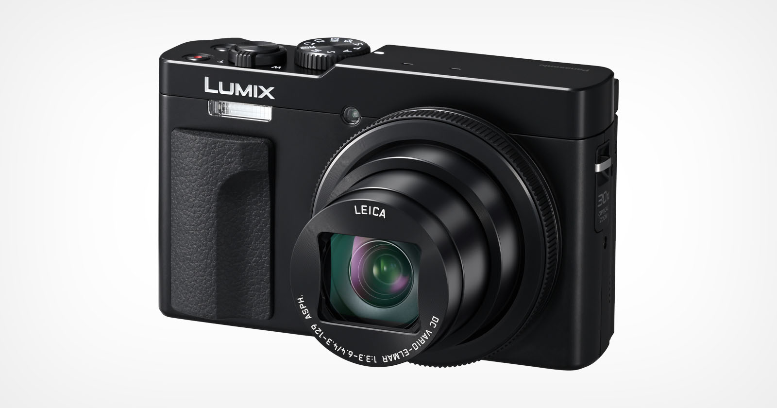 A black Lumix digital camera with a prominent lens and Leica branding is shown against a plain white background. The camera features several control dials on the top and a textured grip on the side. A black Lumix digital camera with a prominent lens and Leica branding is shown against a plain white background. The camera features several control dials on the top and a textured grip on the side.