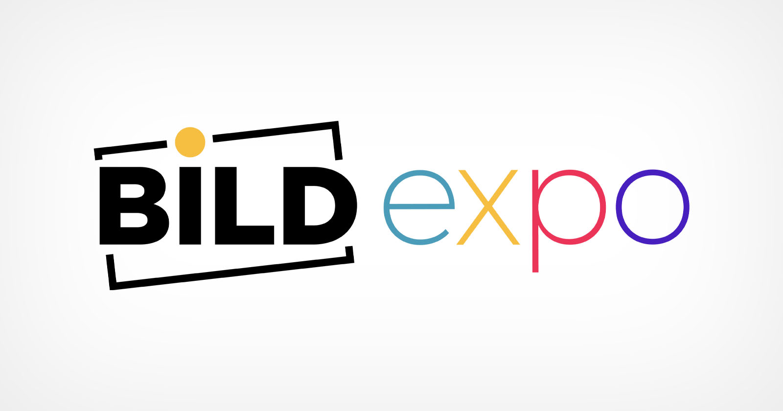 The image shows a logo with the word BILD in bold black letters framed by a black rectangle with a small yellow circle on top, followed by expo in lowercase letters. The letters e, x, p, and o are colored in orange, yellow, red, and blue respectively. The image shows a logo with the word BILD in bold black letters framed by a black rectangle with a small yellow circle on top, followed by expo in lowercase letters. The letters e, x, p, and o are colored in orange, yellow, red, and blue respectively.