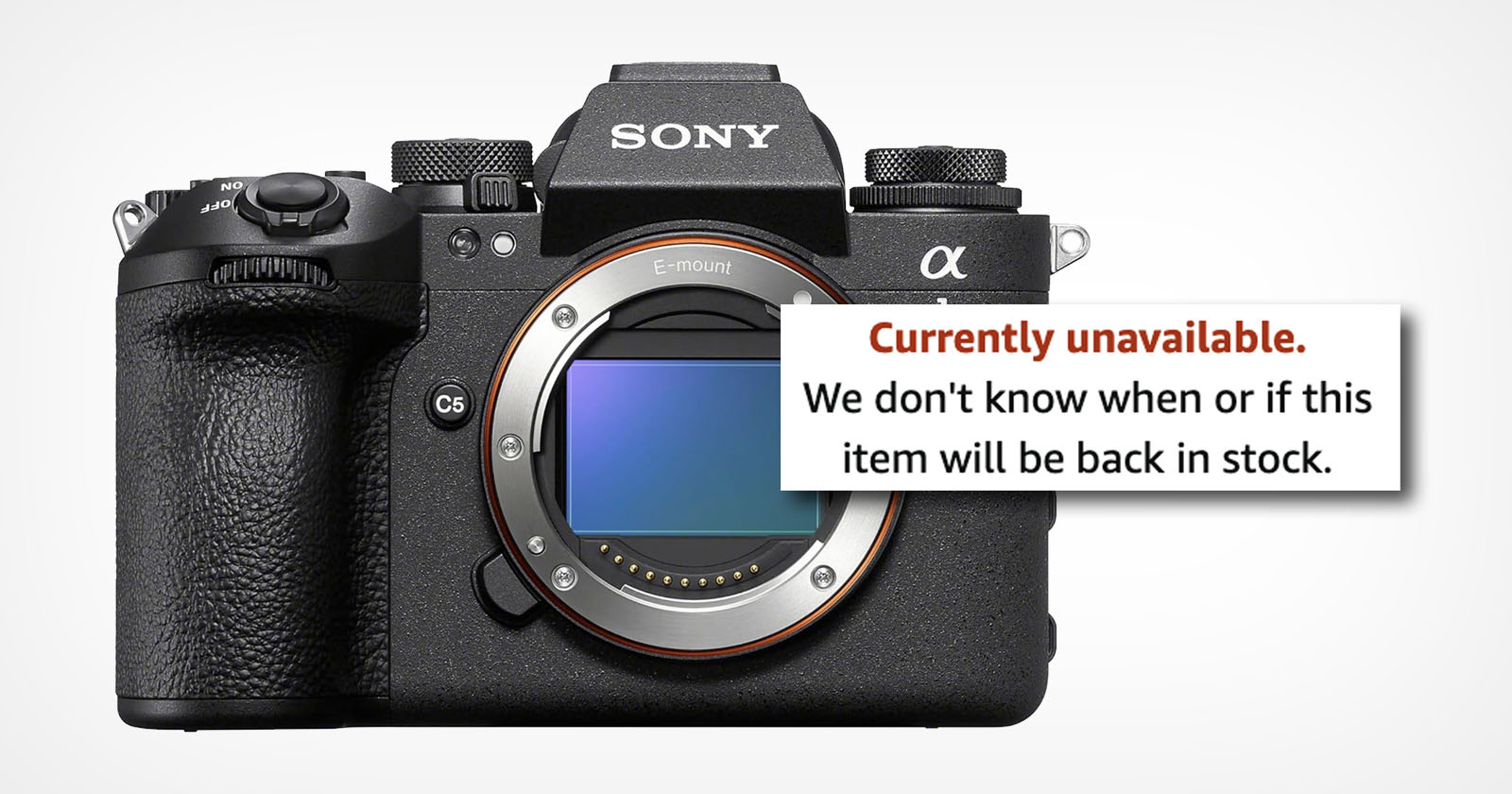 A Sony digital camera with an exposed sensor is shown. A notice says, Currently unavailable. We don't know when or if this item will be back in stock. A Sony digital camera with an exposed sensor is shown. A notice says, Currently unavailable. We don't know when or if this item will be back in stock.
