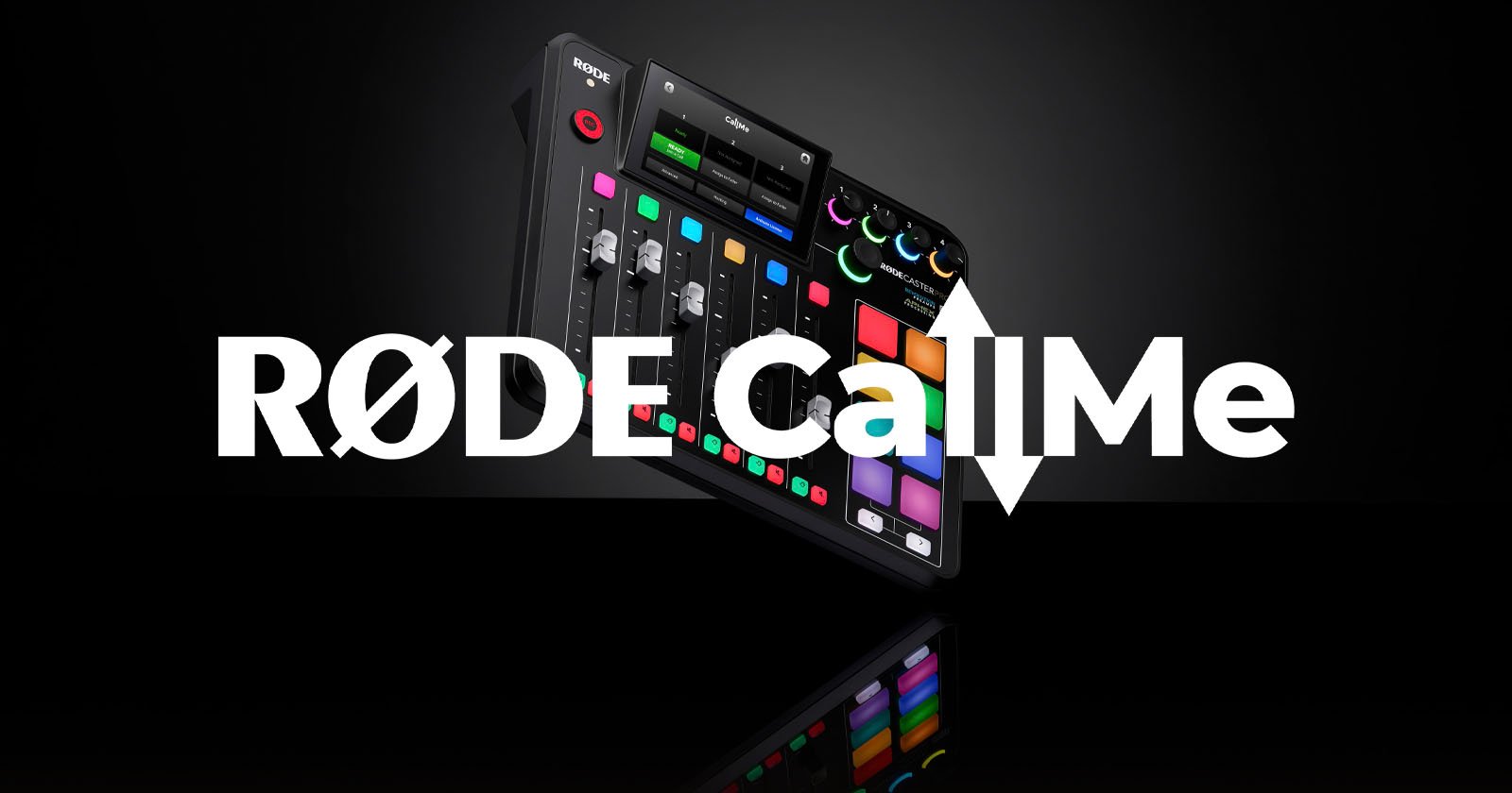 A RØDECaster Pro audio mixer with colorful buttons and knobs is displayed against a black background. The text RØDE CallMe is boldly overlaid across the center of the image. A RØDECaster Pro audio mixer with colorful buttons and knobs is displayed against a black background. The text RØDE CallMe is boldly overlaid across the center of the image.