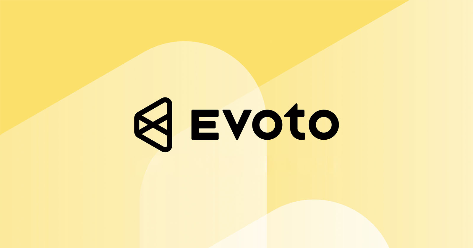 Yellow geometric background with the black Evoto logo and text centered. The logo consists of an abstract geometric shape, and the name “Evoto” is written in bold, modern font to the right of the logo. Yellow geometric background with the black Evoto logo and text centered. The logo consists of an abstract geometric shape, and the name “Evoto” is written in bold, modern font to the right of the logo.